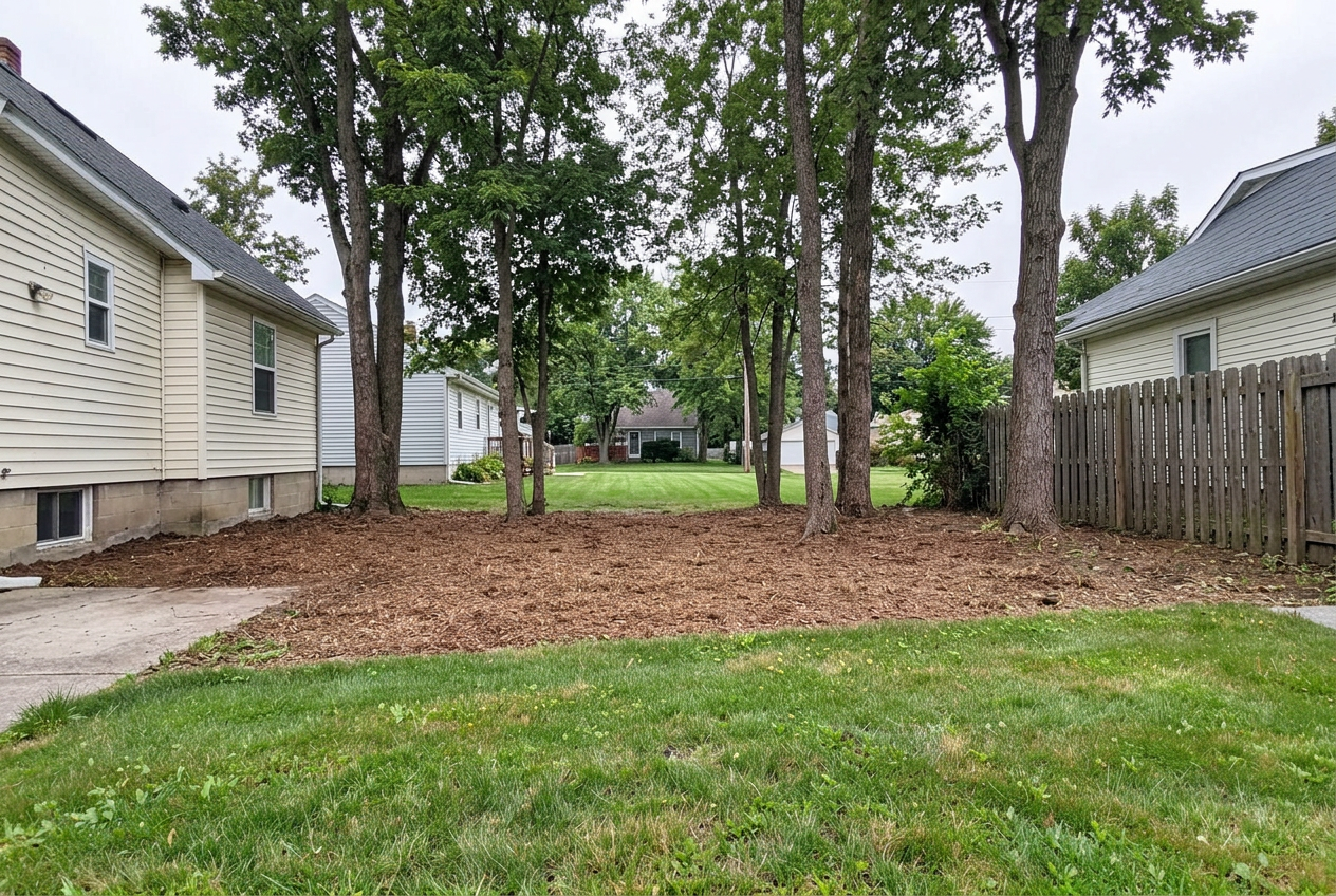 The same property edge after brush clearing with open, maintainable ground