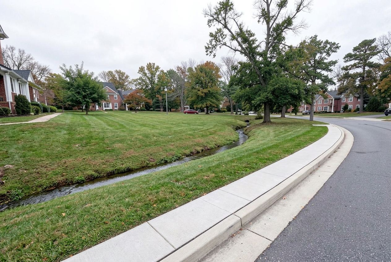 The same HOA roadway buffer after vegetation management and cleanup