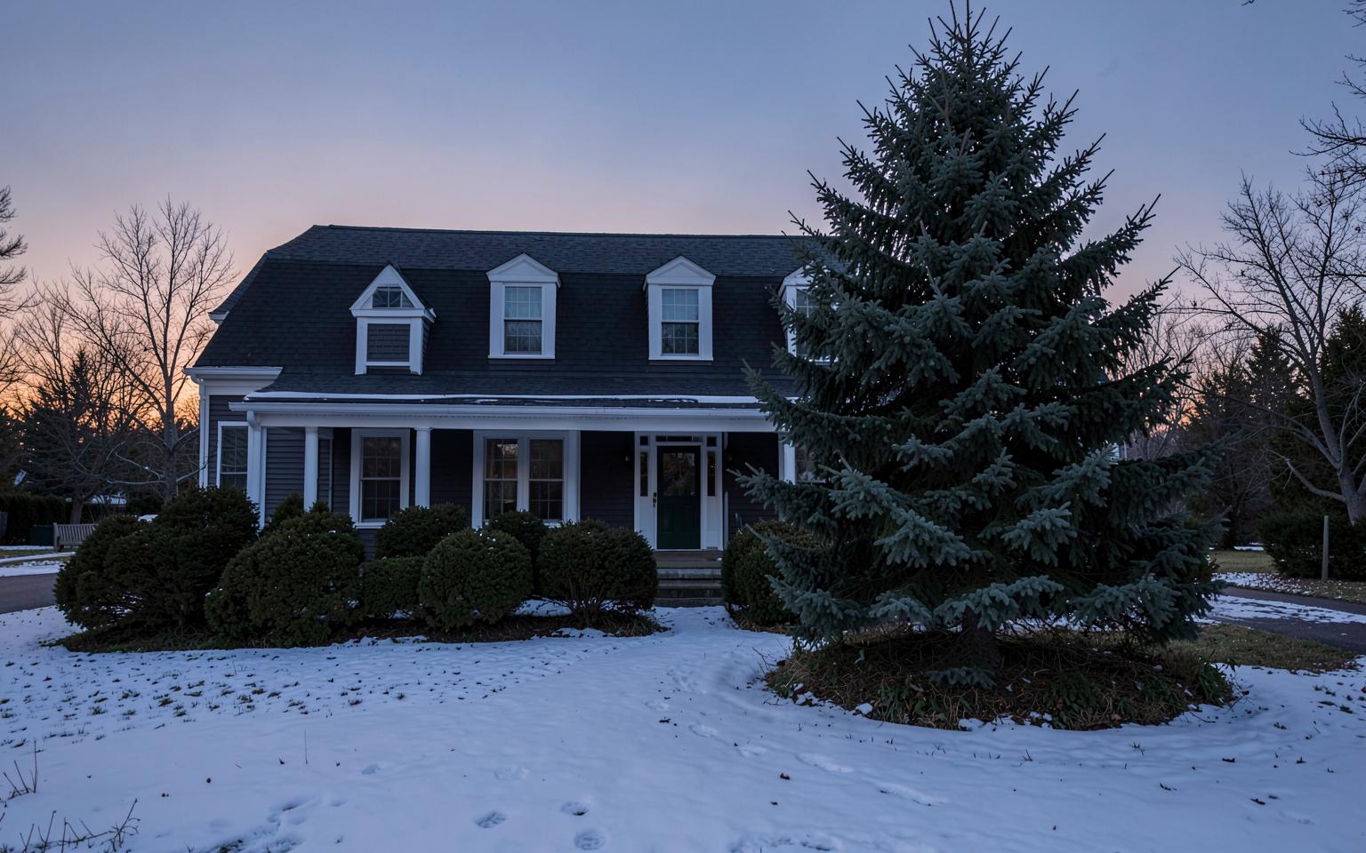 New England home before seasonal holiday lighting installation