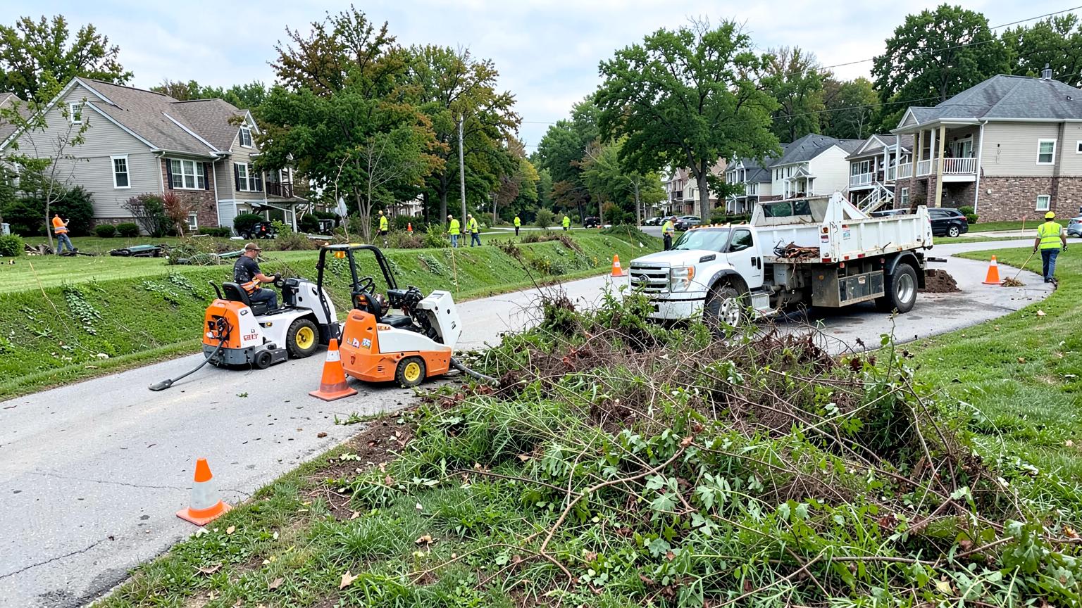 Commercial vegetation clearing along a maintained HOA roadway in Massachusetts